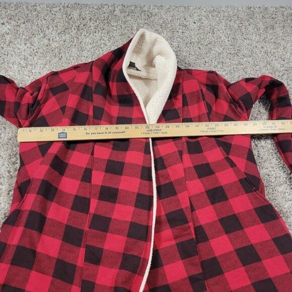 Eddie Bauer Flannel Shirt Jacket Womens Small Red Buffalo Plaid Open Sherpa Line - Picture 4 of 8